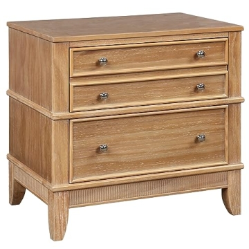 Flieks Wood Nightstand 3 Drawers Bedside Table with Safe Design