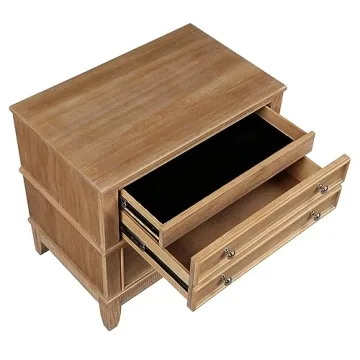 Flieks Wood Nightstand 3 Drawers Bedside Table with Safe Design
