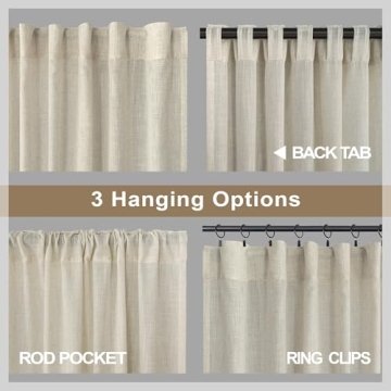 Flax Linen Curtains 84 Inch Semi Sheer Beige for Living Room