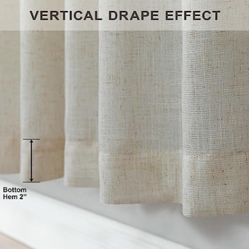 Flax Linen Curtains 84 Inch Semi Sheer Beige for Living Room