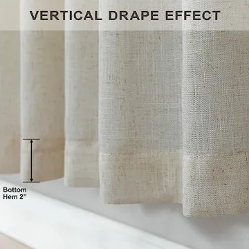 Flax Linen Curtains 84 Inch Semi Sheer Beige for Living Room