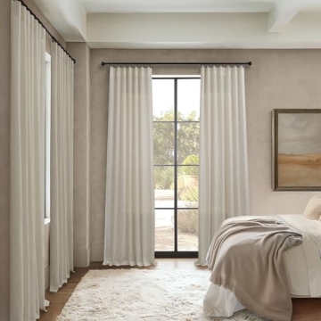 Flax Linen Curtains 84 Inch Semi Sheer Beige for Living Room