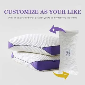 HOMELAB Adjustable Shredded Memory Foam Pillows King Size, Cooling Bed Pillows for Sleeping with Removable Cover, Medium Pillows for Side Stomach & Back Sleepers, 2 Packs 20"x34"