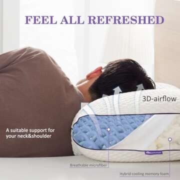 HOMELAB Adjustable Shredded Memory Foam Pillows King Size, Cooling Bed Pillows for Sleeping with Removable Cover, Medium Pillows for Side Stomach & Back Sleepers, 2 Packs 20"x34"