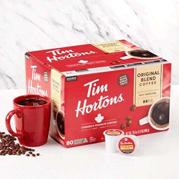 Tim Hortons Original Blend, Medium Roast Coffee, Single-Serve K-Cup Pods Compatible with Keurig Brewers, 80ct K-Cups