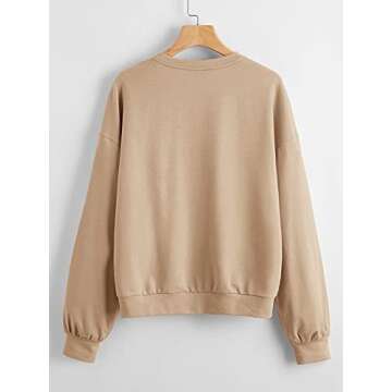 SAFIRSIOR Women skeleton Skateboard Graphic Print Fleece Sweatshirt Cute Crew Neck Long Sleeve Pullover Tops Khaki