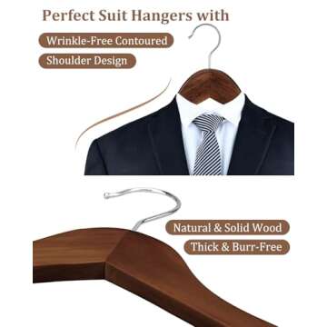 Premium Wooden Hangers Set of 20 Non-Slip Coathangers