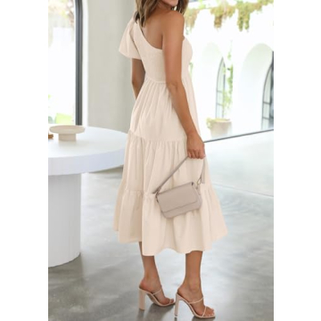ZESICA Women’s Boho One Shoulder Midi Dress with Pockets
