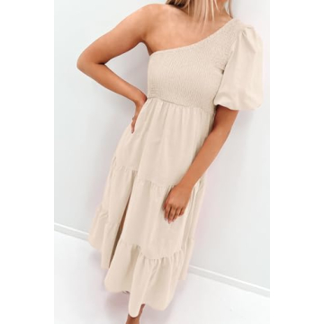 ZESICA Women’s Boho One Shoulder Midi Dress with Pockets