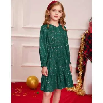 GRACE KARIN Dresses for Girls Size 10-12 Green Long Sleeve Fall Winter Party Casual Holiday Christmas Dress