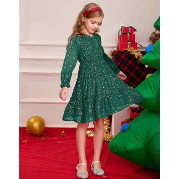GRACE KARIN Dresses for Girls Size 10-12 Green Long Sleeve Fall Winter Party Casual Holiday Christmas Dress
