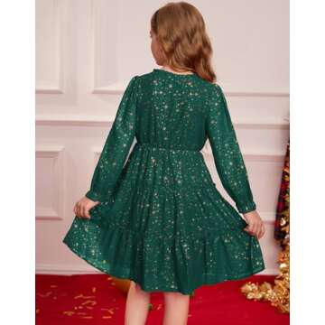 GRACE KARIN Dresses for Girls Size 10-12 Green Long Sleeve Fall Winter Party Casual Holiday Christmas Dress
