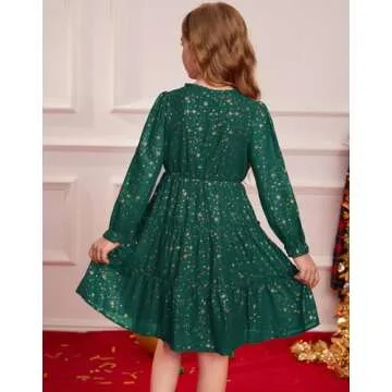 GRACE KARIN Dresses for Girls Size 10-12 Green Long Sleeve Fall Winter Party Casual Holiday Christmas Dress