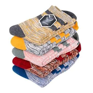 FEIDEER Women's Hiking Walking Socks, Multi-pack Outdoor Recreation Socks Wicking Cushion Crew Socks（5WS18105-M）