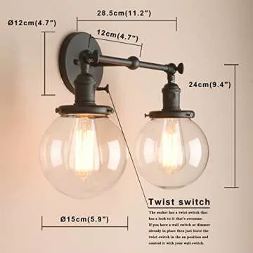 Pathson Vintage 2 Lights Wall Sconces with On Off Switch, Globe Glass Bathroom Vanity Light Fixtures...