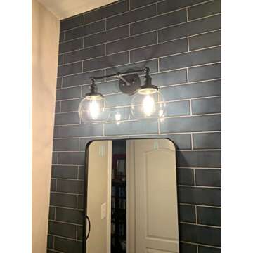 Pathson Vintage 2 Lights Wall Sconces with On Off Switch, Globe Glass Bathroom Vanity Light Fixtures, Industrial Wall Lighting Lamps for Living Room Bedroom