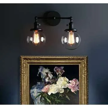 Pathson Vintage 2 Lights Wall Sconces with On Off Switch, Globe Glass Bathroom Vanity Light Fixtures, Industrial Wall Lighting Lamps for Living Room Bedroom