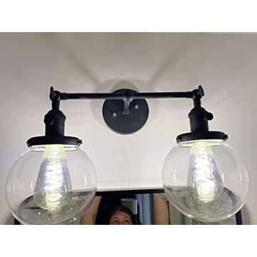 Pathson Vintage 2 Lights Wall Sconces with On Off Switch, Globe Glass Bathroom Vanity Light Fixtures, Industrial Wall Lighting Lamps for Living Room Bedroom
