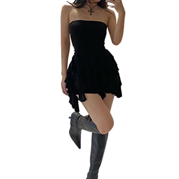 NUFIWI Strapless Off Shoulder Bodycon Mini Dress Sexy Hollow Out Bandeau Tube Dresses Club Party Sho...