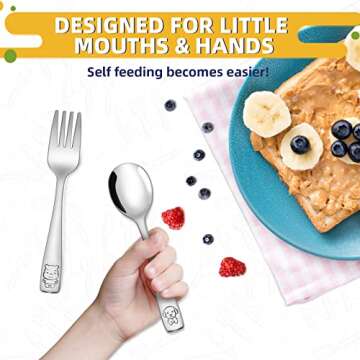 VITEVER 10-Piece Toddler Utensils, Kids Stainless Steel Silverware Set, Children Safe Forks and Spoons - Mirror Polished, Dishwasher Safe