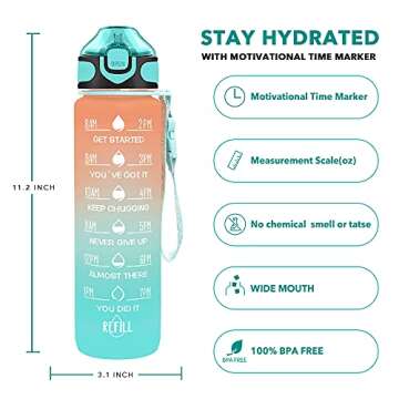Enerbone 32 oz Water Bottle with Times to Drink and Straw, Motivational Drinking Water Bottles with ...