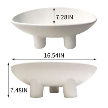 Luvitory Ceramic Fruit Bowl, Ceramic Bowl for Kitchen Counter, Decorative White Large Candy Bowl, Key Bowl for Home Decor Oval Ceramic Bowl Decorative Modern Home Decor 16.54×7.28×7.48 inch