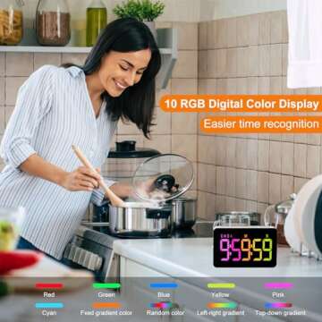 PERSUPER Kitchen Timer for Cooking, 10 RGB Color Changing Digital Magnetic Timer, Countdown/Up, Rech...
