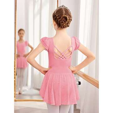 Shiny Ruffle Sleeve Ballet Leotard for Girls - Arshiner