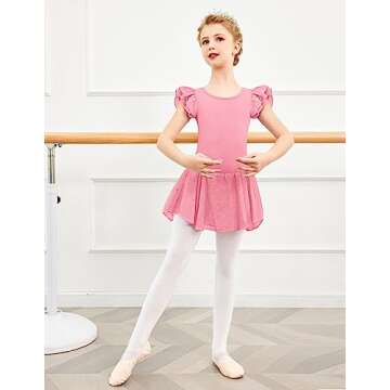 Shiny Ruffle Sleeve Ballet Leotard for Girls - Arshiner