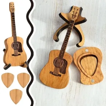 Stylish Wooden Guitar Pick Storage with Picks Included