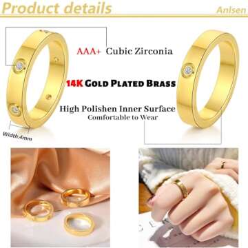 FUNEIA 3PCS 14K Gold Plated Stacking Rings for Women Size 5 to Size 10 Gold Silver Love Friendship Ring Cubic Zirconia Promise Wedding Band Ring Birthday Jewelry Gifts for Her