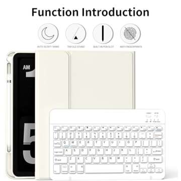 kenke for iPad 10th Generation Case with Keyboard 10.9 inch 2022, Detachable Wireless Bluetooth iPad Keyboard Case Thin & Light with Built-in Left Side Pencil Holder, White Square Keycaps (Cream)