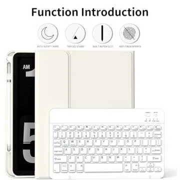 kenke for iPad 10th Generation Case with Keyboard 10.9 inch 2022, Detachable Wireless Bluetooth iPad Keyboard Case Thin & Light with Built-in Left Side Pencil Holder, White Square Keycaps (Cream)