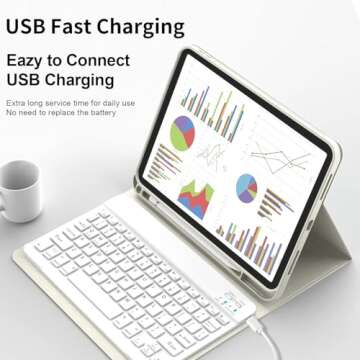 kenke for iPad 10th Generation Case with Keyboard 10.9 inch 2022, Detachable Wireless Bluetooth iPad Keyboard Case Thin & Light with Built-in Left Side Pencil Holder, White Square Keycaps (Cream)