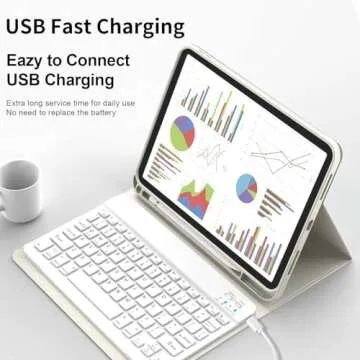 kenke for iPad 10th Generation Case with Keyboard 10.9 inch 2022, Detachable Wireless Bluetooth iPad Keyboard Case Thin & Light with Built-in Left Side Pencil Holder, White Square Keycaps (Cream)