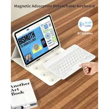 kenke for iPad 10th Generation Case with Keyboard 10.9 inch 2022, Detachable Wireless Bluetooth iPad Keyboard Case Thin & Light with Built-in Left Side Pencil Holder, White Square Keycaps (Cream)