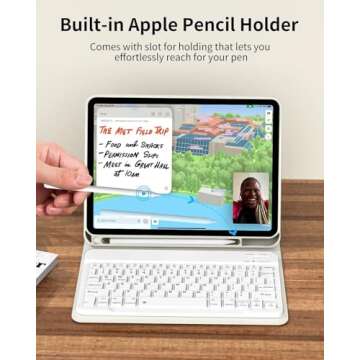 kenke for iPad 10th Generation Case with Keyboard 10.9 inch 2022, Detachable Wireless Bluetooth iPad Keyboard Case Thin & Light with Built-in Left Side Pencil Holder, White Square Keycaps (Cream)