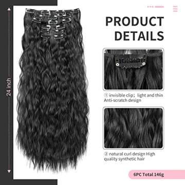 Flufymooz Clip In Hair Extensions - Mermaid Waves Wavy Synthetic 24 Inch