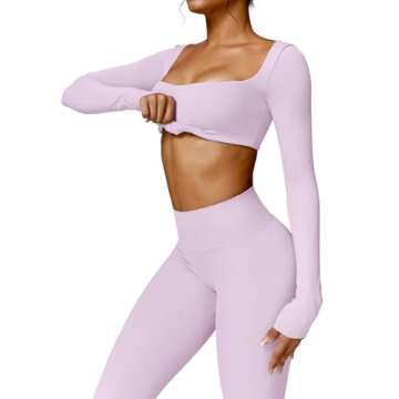 YEOREO Kyla Women Crop Top Long Sleeve Padded Sports Low Medium Impact Yoga Shirt Workout Purple S