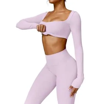 YEOREO Kyla Women Crop Top Long Sleeve Padded Sports Low Medium Impact Yoga Shirt Workout Purple S