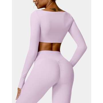 YEOREO Kyla Women Crop Top Long Sleeve Padded Sports Low Medium Impact Yoga Shirt Workout Purple S