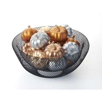 Nifty Large Black Decorative Mesh Bowl – Modern Metal Fruit Basket, Lightweight Double Walled Design, Kitchen Counter Organizer, Decorative Home Decor Storage Holder