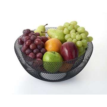 Nifty Large Black Decorative Mesh Bowl – Modern Metal Fruit Basket, Lightweight Double Walled Design, Kitchen Counter Organizer, Decorative Home Decor Storage Holder