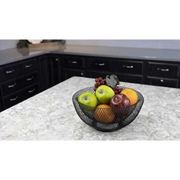 Nifty Large Black Decorative Mesh Bowl – Modern Metal Fruit Basket, Lightweight Double Walled Design, Kitchen Counter Organizer, Decorative Home Decor Storage Holder