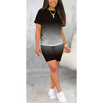 DvaeMalligo Womens Biker Short Sets Solid Short Sleeve T-Shirts and Shorts Sports Yoga Suit Tracksuit Workout(Black,2XL)