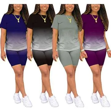 DvaeMalligo Womens Biker Short Sets Solid Short Sleeve T-Shirts and Shorts Sports Yoga Suit Tracksuit Workout(Black,2XL)