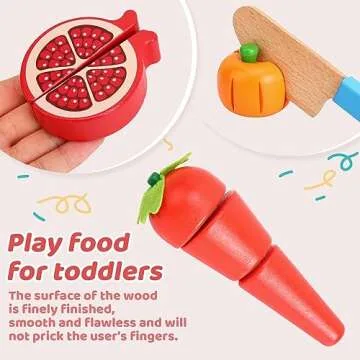 Holicolor 40pcs Wooden Play Food, Play Food Sets for Kids Kitchen Pretend Cutting Play Food for Toddlers 1-3