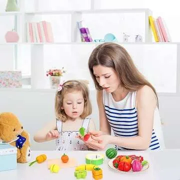 Holicolor 40pcs Wooden Play Food, Play Food Sets for Kids Kitchen Pretend Cutting Play Food for Toddlers 1-3