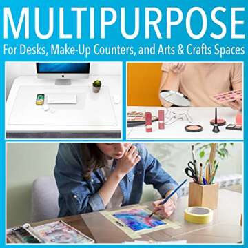 IMPRESA 20"x 36" Tempered Glass Computer Desk Mat, Clear Glass Desk Pad for Protecting Your Keyboard, or Computer Monitor, Dry Erase, Table Top Protector for Home or Office