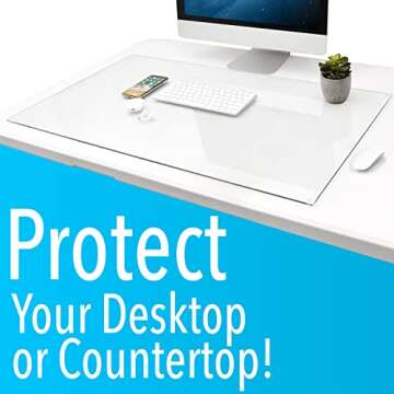 IMPRESA 20"x 36" Tempered Glass Computer Desk Mat, Clear Glass Desk Pad for Protecting Your Keyboard, or Computer Monitor, Dry Erase, Table Top Protector for Home or Office